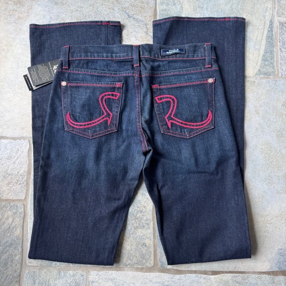 BNWT Y2K Rock & Republic Jeans Size 27 Rare Hot Pink Stitch Slight Flare‎ Denim